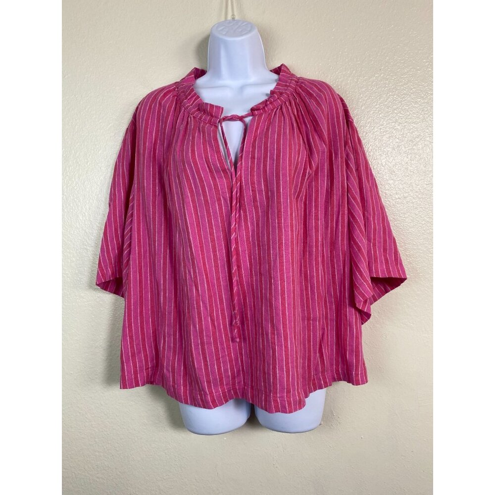 NEW Universal Thread Pink White Striped Linen Blend Women size Large Lagenlook
